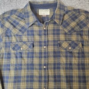 Cody James Mens‎ Pearlsnap Flannel Shirt Size 2XL Green Blue Plaid Western